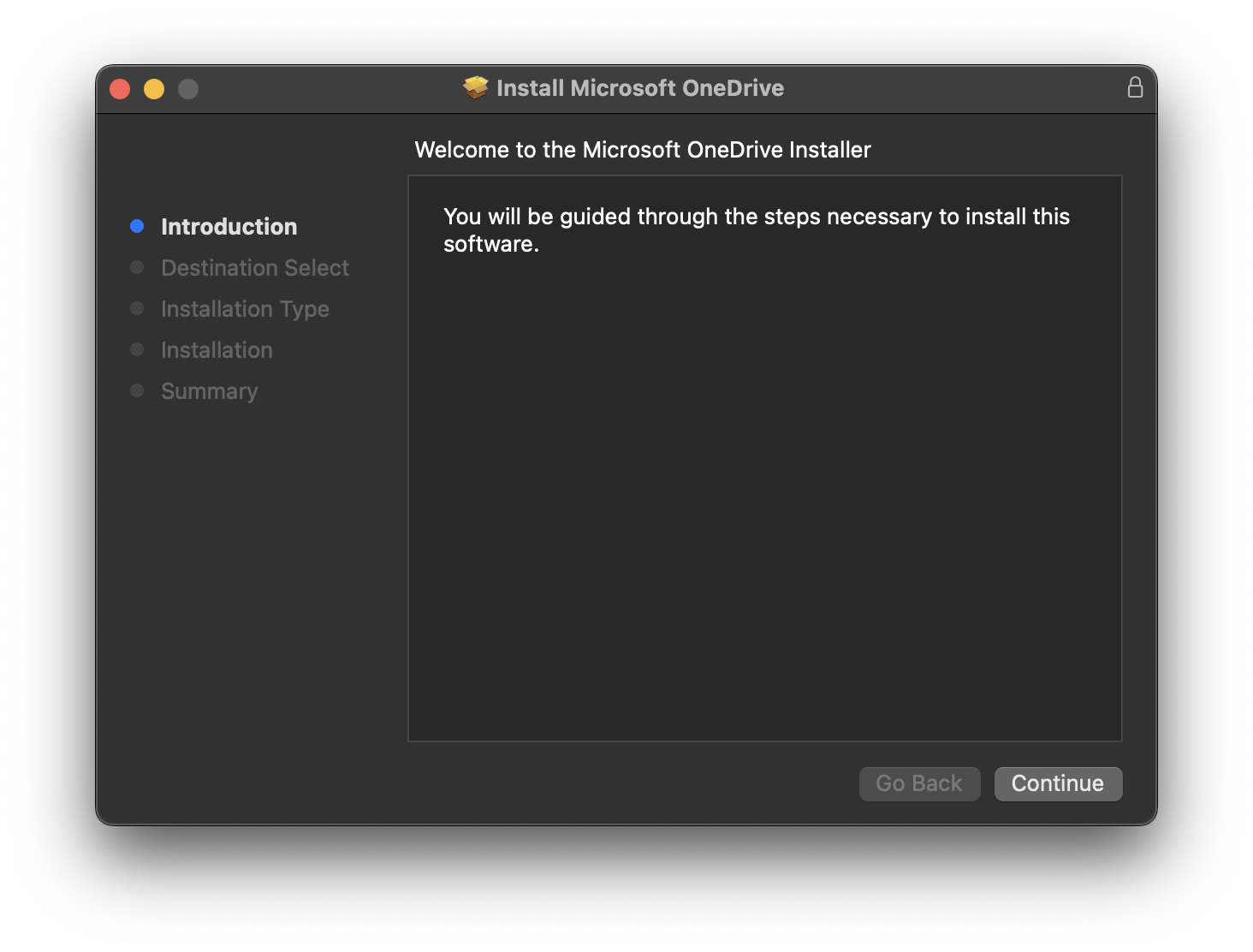 Microsoft OneDrive Installer Welcome Screen - macOS Sonoma